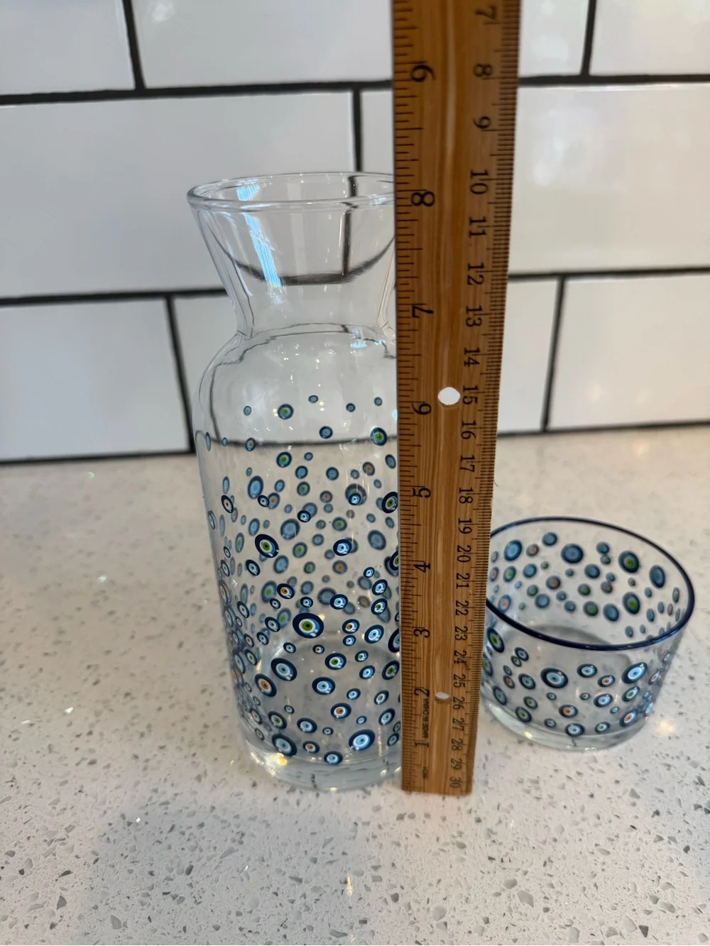 Rakle Glassware Evil Eye Watchful Eye Tumble-Up Carafe & Small Drinking Glass
